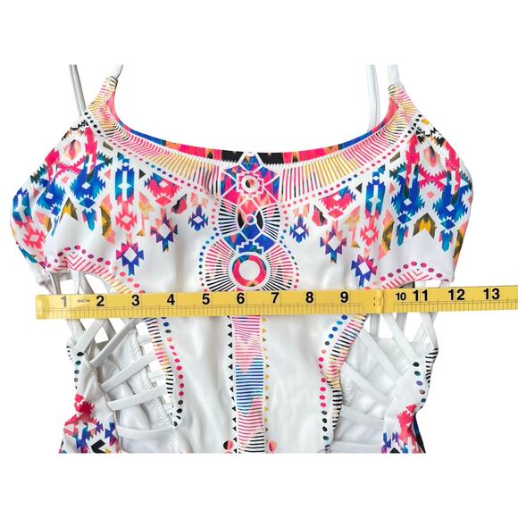 Red Carter White Multicolor Aztec Print One Piece Cutout Swimsuit - Small (6) - Picture 11 of 16